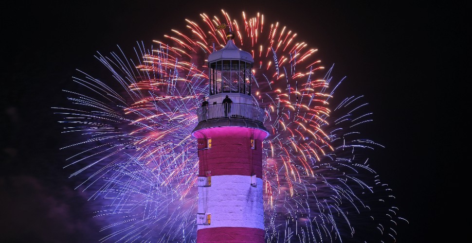 Fireworks behind Smeaton's Tower